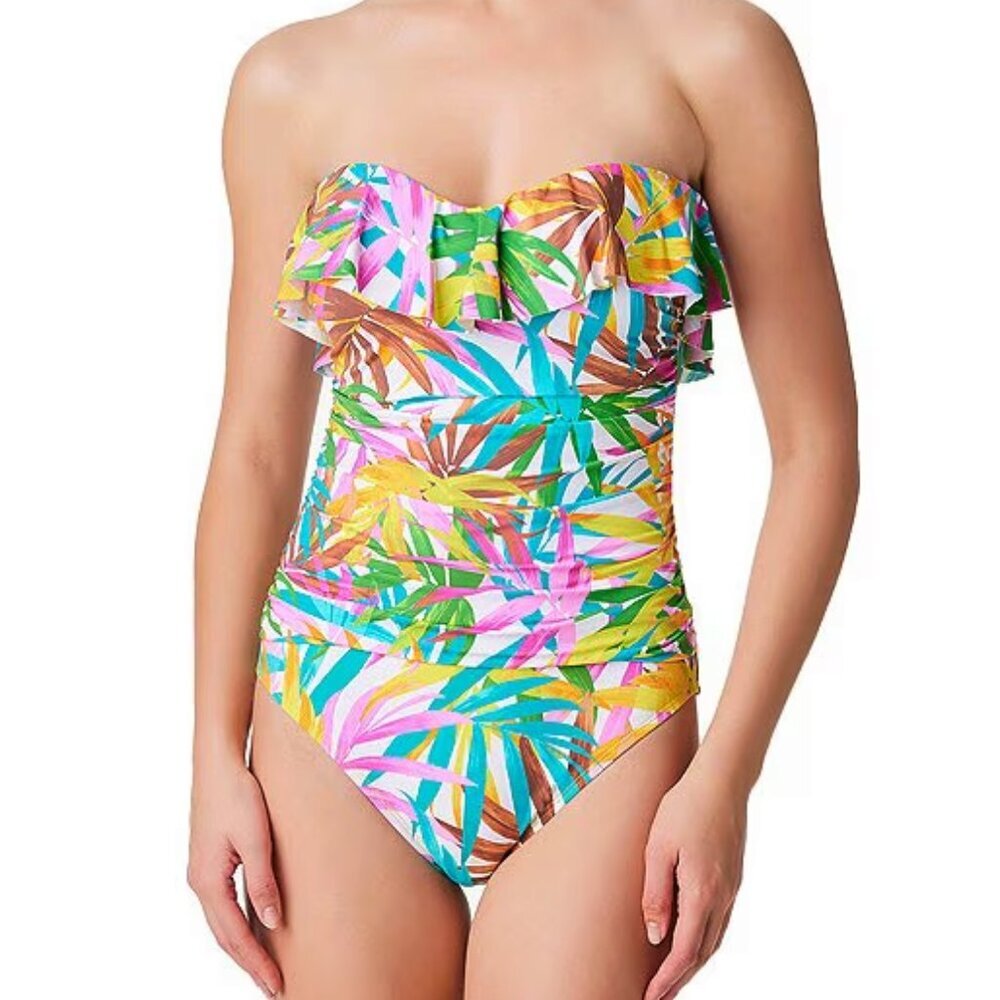 NWT Bleu Rod Beattie Fantasy Island Ruffle Bandeau One-Piece Swimsuit 14